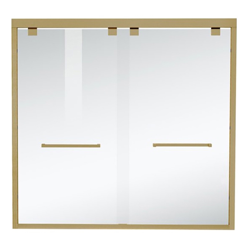 Pemberly Row Semi-Frameless Aluminum Tub Door in Gold with Double Slides