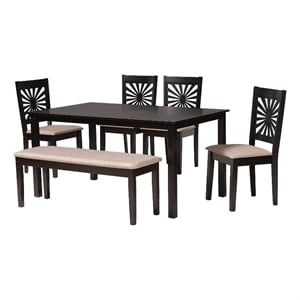 Pemberly Row Olympia 6-Piece Wood Dining Set in Beige and Espresso Brown