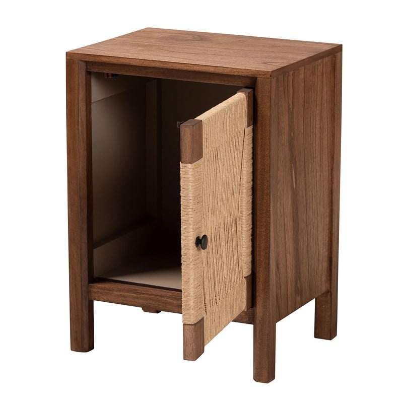 Pemberly Row Walnut Brown Bayur Wood Nightstand with Rope Webbing