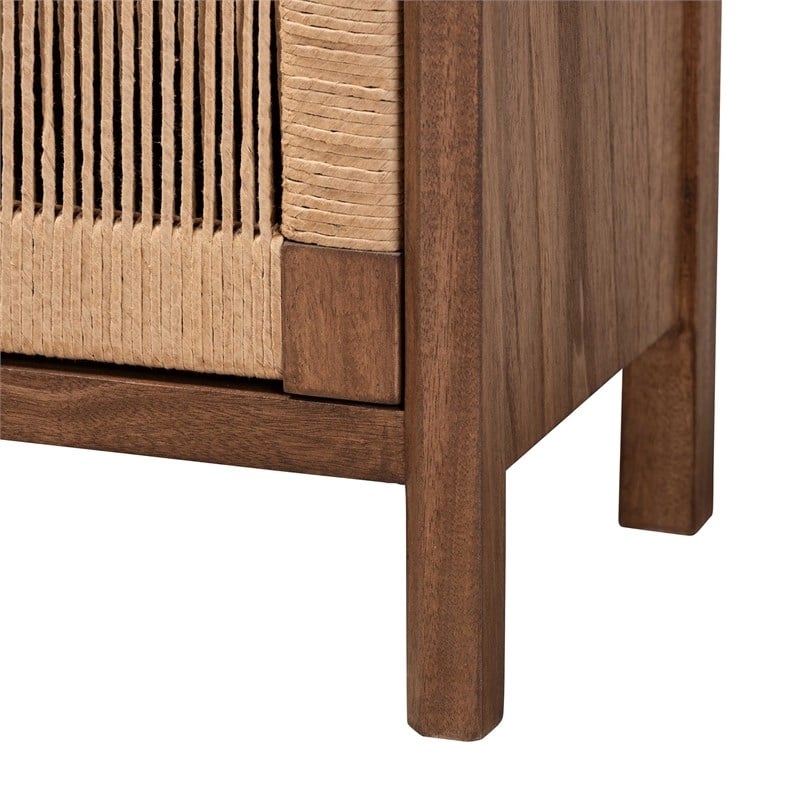 Pemberly Row Walnut Brown Bayur Wood Nightstand with Rope Webbing