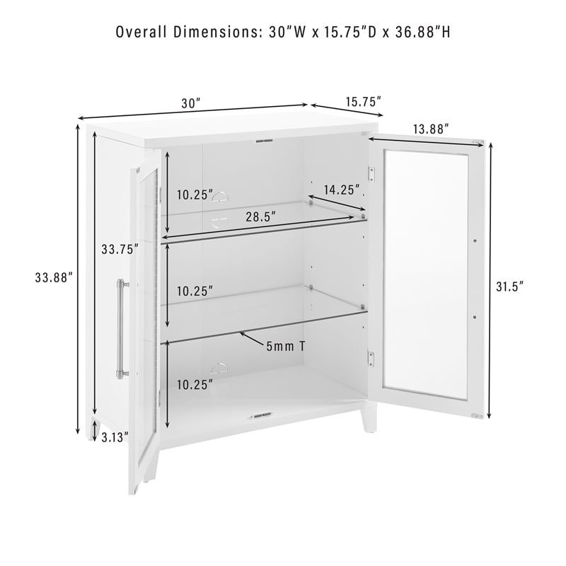 Pemberly Row Glass Door Kitchen Pantry Cabinet in White Engineered Wood