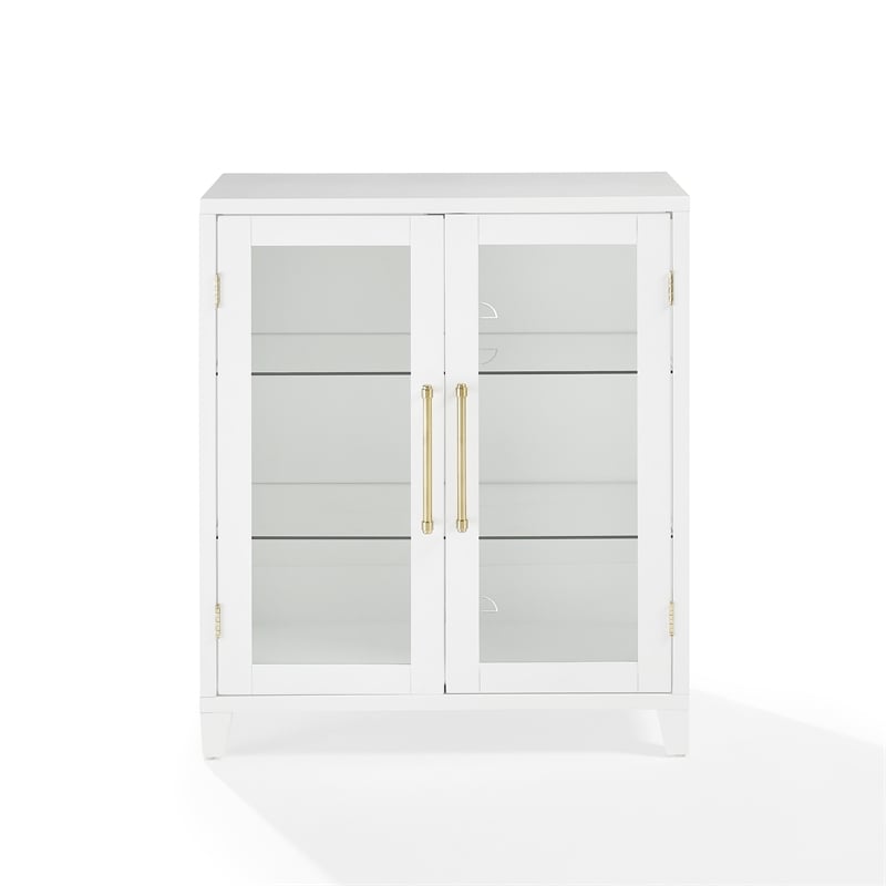 Pemberly Row Glass Door Kitchen Pantry Cabinet in White Engineered Wood