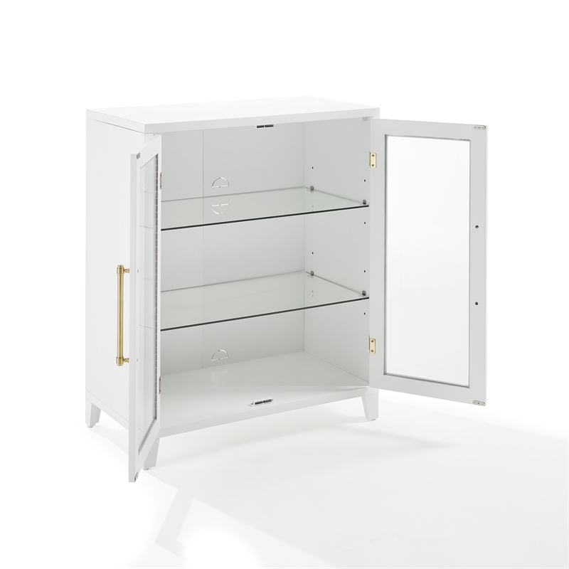 Pemberly Row Glass Door Kitchen Pantry Cabinet in White Engineered Wood