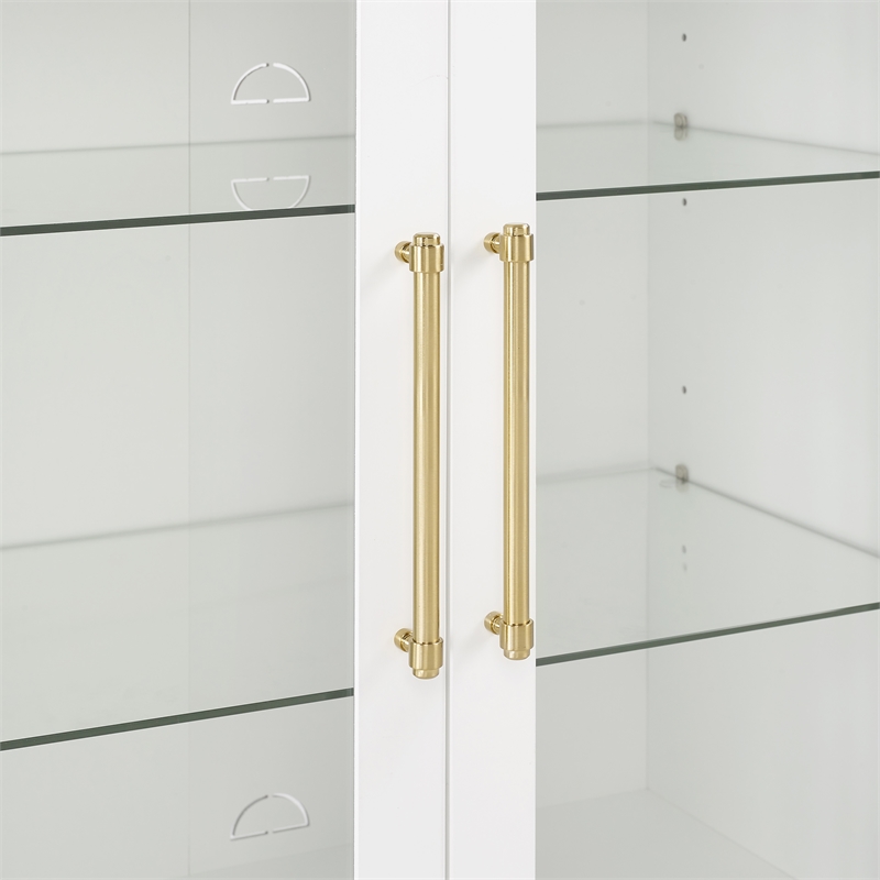 Pemberly Row Glass Door Kitchen Pantry Cabinet in White Engineered Wood