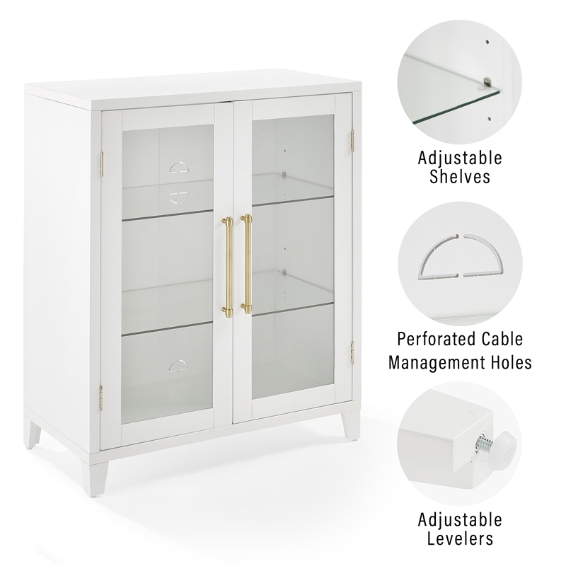 Pemberly Row Glass Door Kitchen Pantry Cabinet in White Engineered Wood
