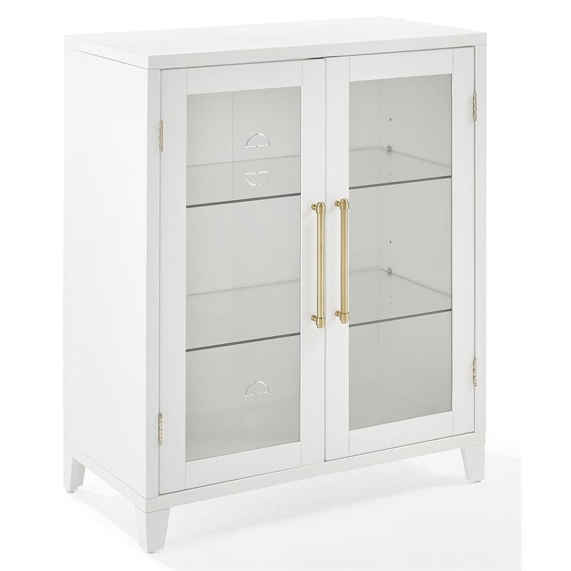 Pemberly Row Glass Door Kitchen Pantry Cabinet in White Engineered Wood