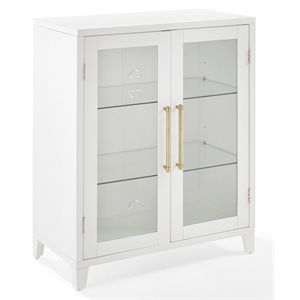 Pemberly Row Glass Door Kitchen Pantry Cabinet in White Engineered Wood