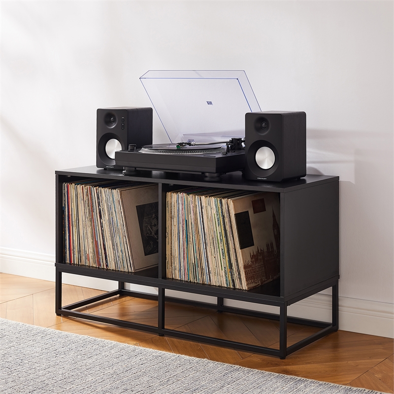 Pemberly Row Wood and Steel Modern TV Stand in Black for TVs Up to 43 in