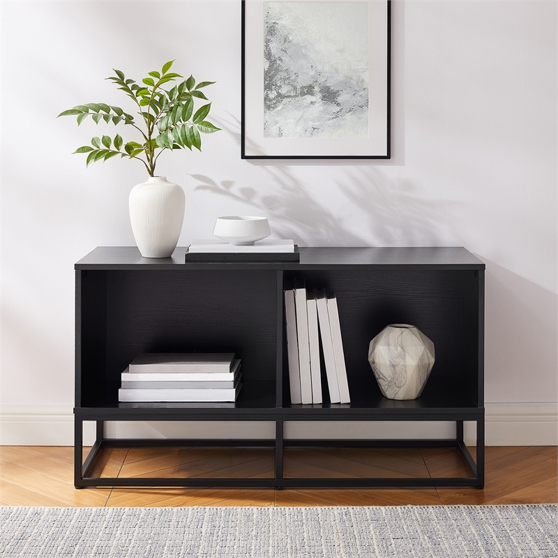 Pemberly Row Wood and Steel Modern TV Stand in Black for TVs Up to 43 in