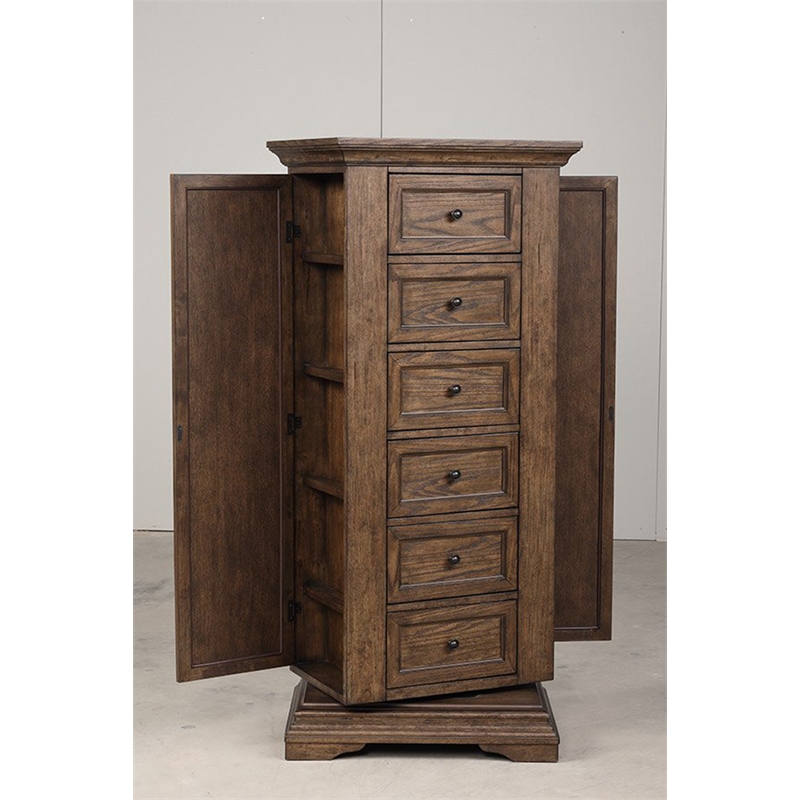 Pemberly Row Swivel Lingerie Chest with Mirror in Walnut Wood Finish