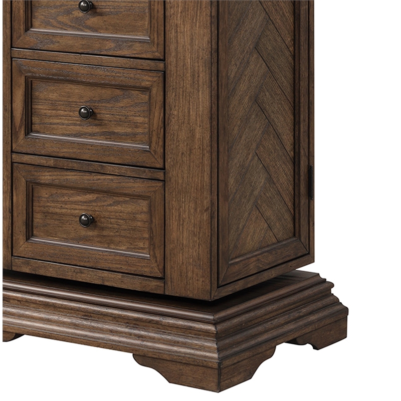 Pemberly Row Swivel Lingerie Chest with Mirror in Walnut Wood Finish