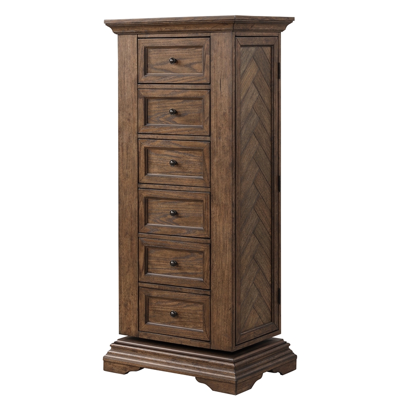 Pemberly Row Swivel Lingerie Chest with Mirror in Walnut Wood Finish