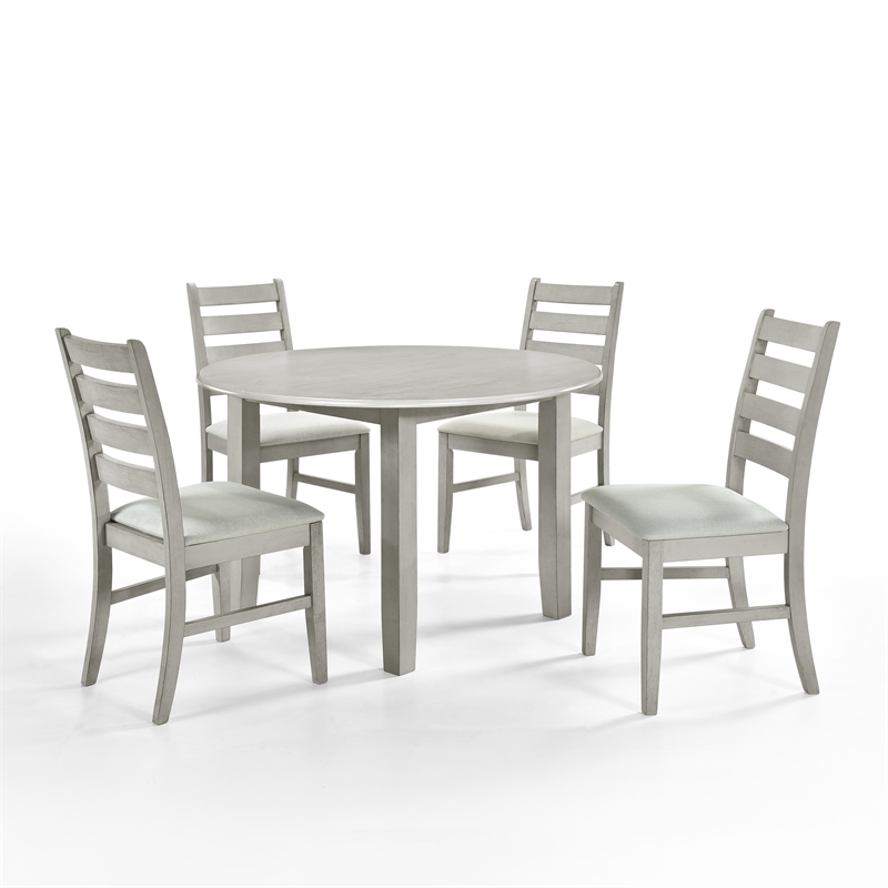 Pemberly Row 5-Piece Round Wood Dining Set with 4 Chairs in Driftwood