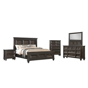 Pemberly Row Wood Queen Bedroom Set in Walnut 5-Piece