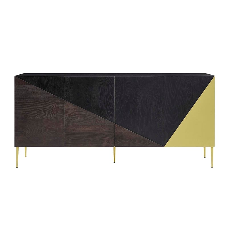Pemberly Row Wood & Metal Mid-Century Sideboard in Black & Gold
