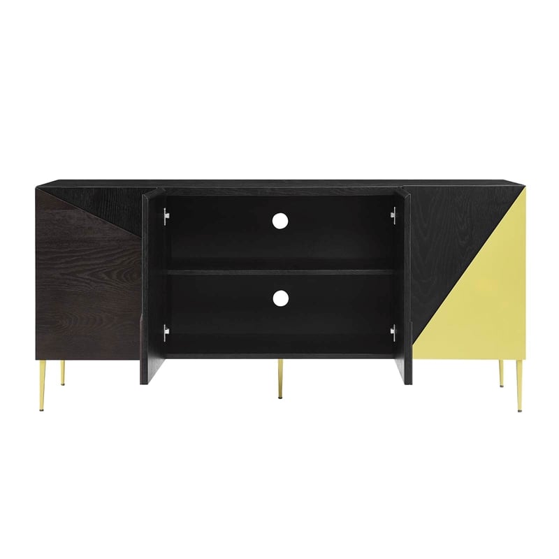 Pemberly Row Wood & Metal Mid-Century Sideboard in Black & Gold