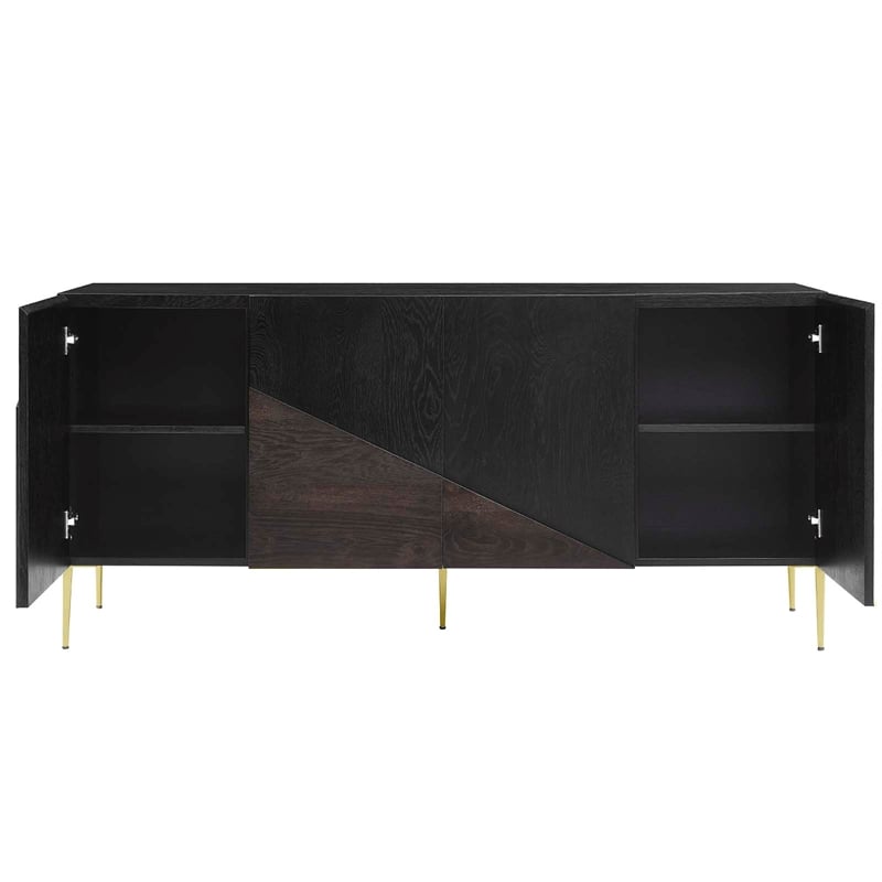 Pemberly Row Wood & Metal Mid-Century Sideboard in Black & Gold