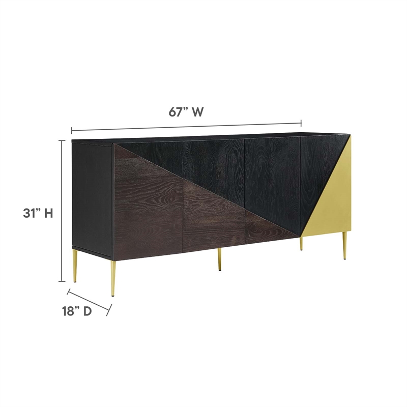 Pemberly Row Wood & Metal Mid-Century Sideboard in Black & Gold