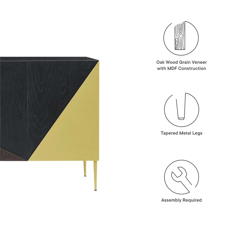 Pemberly Row Wood & Metal Mid-Century Sideboard in Black & Gold