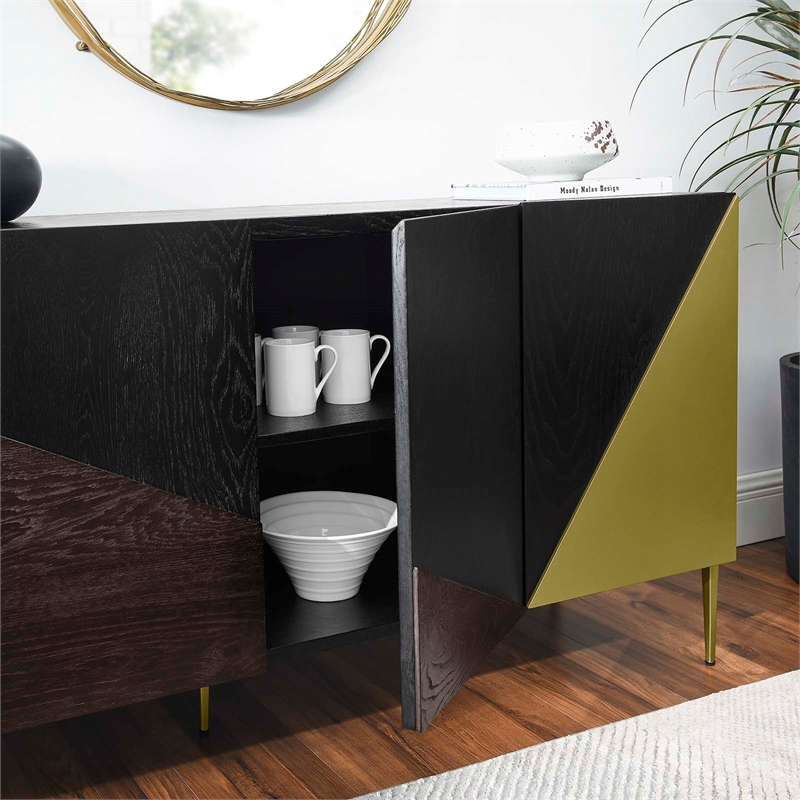 Pemberly Row Wood & Metal Mid-Century Sideboard in Black & Gold