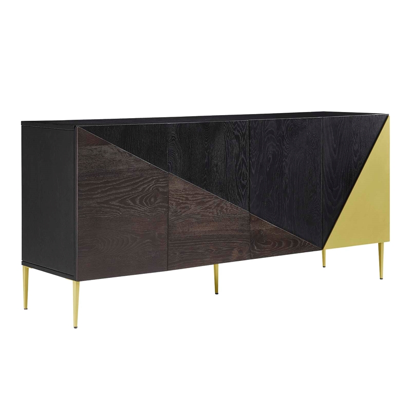 Pemberly Row Wood & Metal Mid-Century Sideboard in Black & Gold