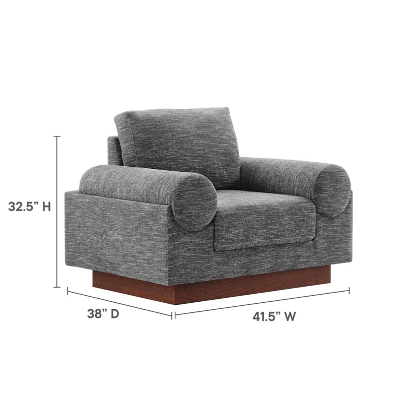 Pemberly Row Upholstered Armchair with Bolster Armrests in Gray