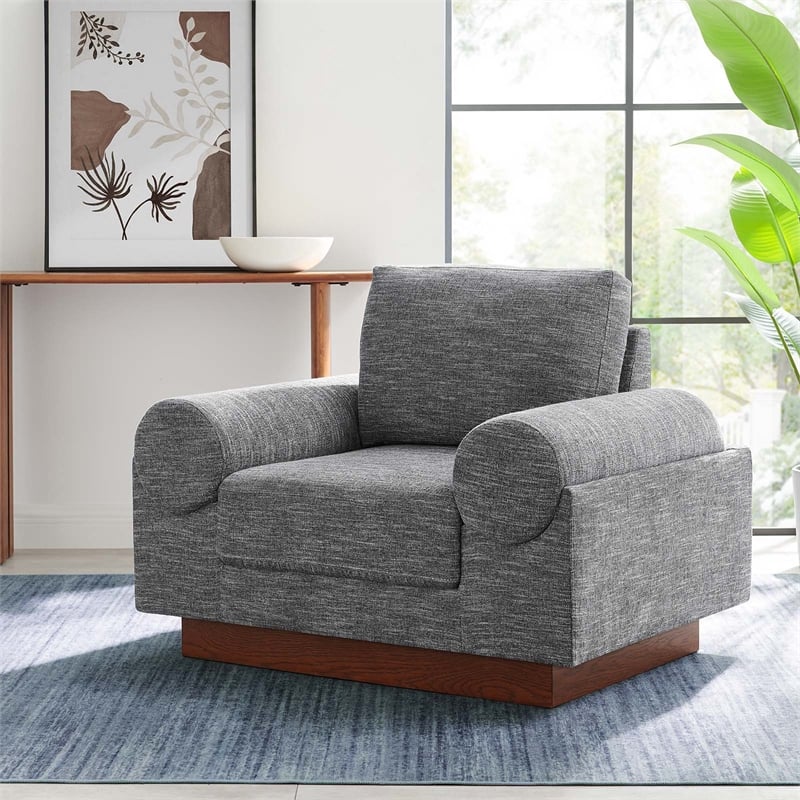 Pemberly Row Upholstered Armchair with Bolster Armrests in Gray