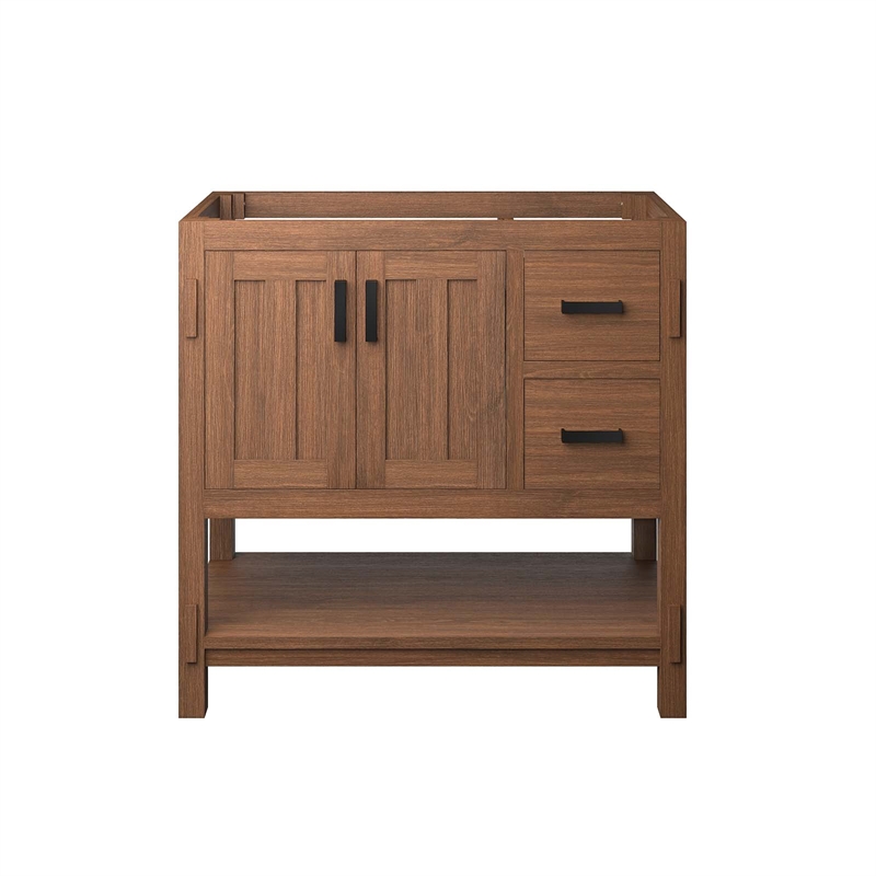 Pemberly Row Wood Bathroom Vanity Cabinet with Open Shelf in Walnut