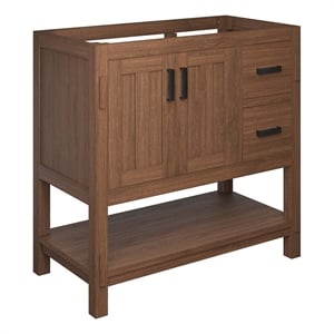 Pemberly Row Wood Bathroom Vanity Cabinet with Open Shelf in Walnut