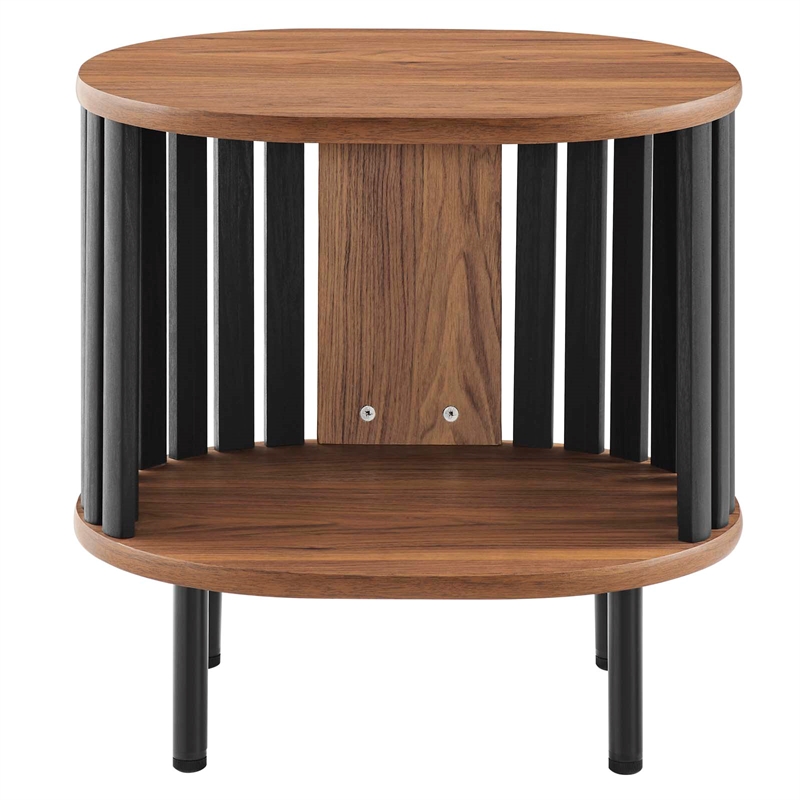 Pemberly Row Wood Side Table with Open Center Storage in Walnut