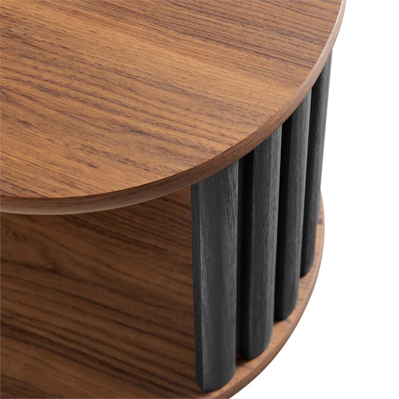 Pemberly Row Wood Side Table with Open Center Storage in Walnut