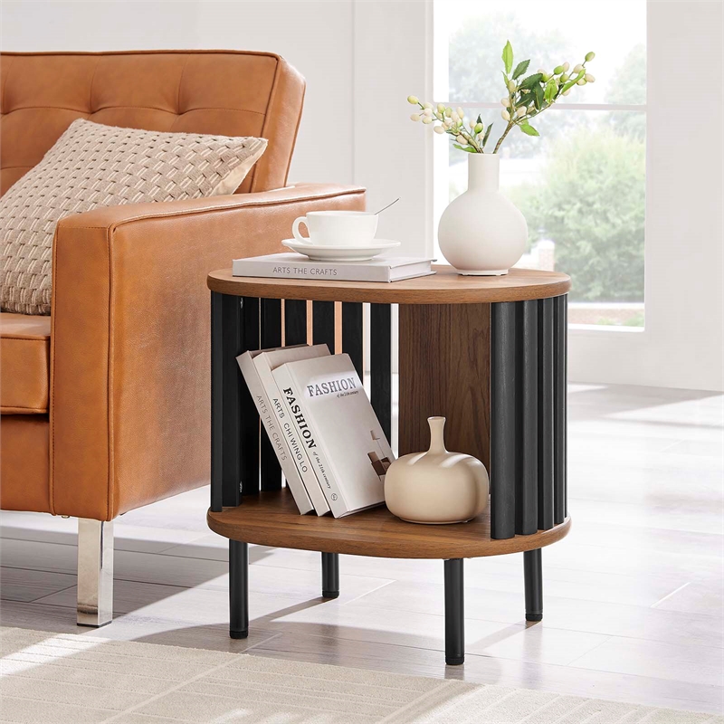 Pemberly Row Wood Side Table with Open Center Storage in Walnut