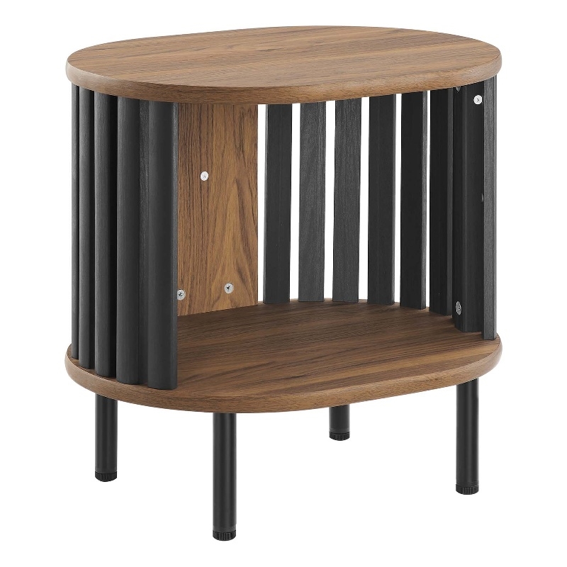 Pemberly Row Wood Side Table with Open Center Storage in Walnut