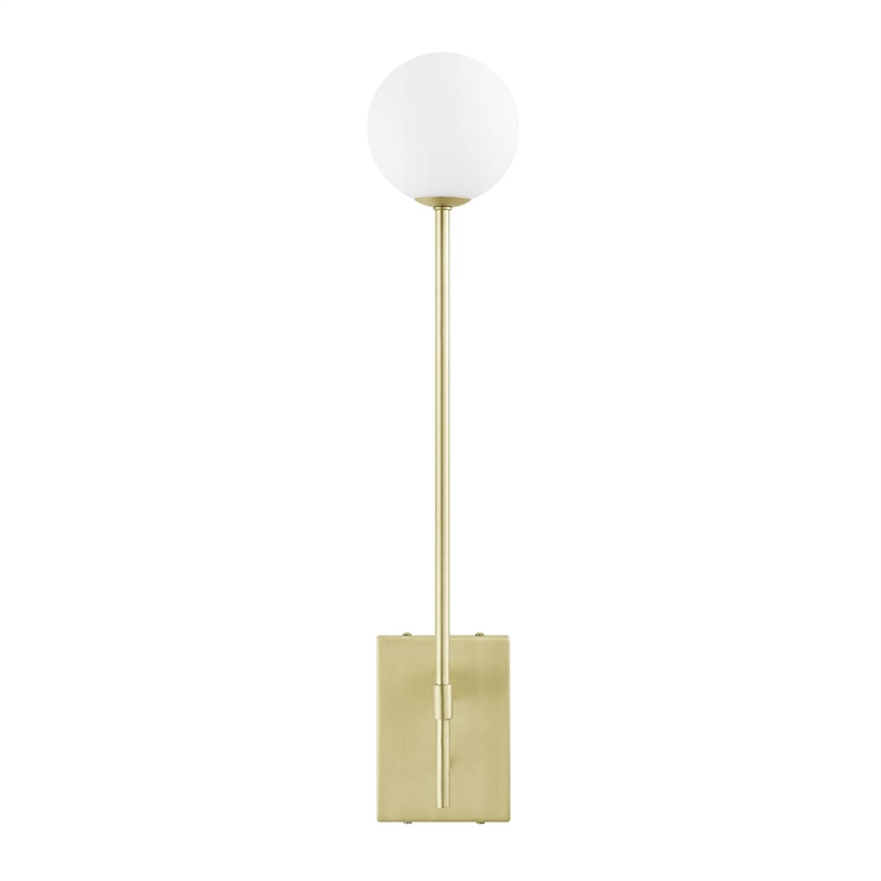 Pemberly Row Metal Wall Sconce with Opal White Glass in Satin Brass