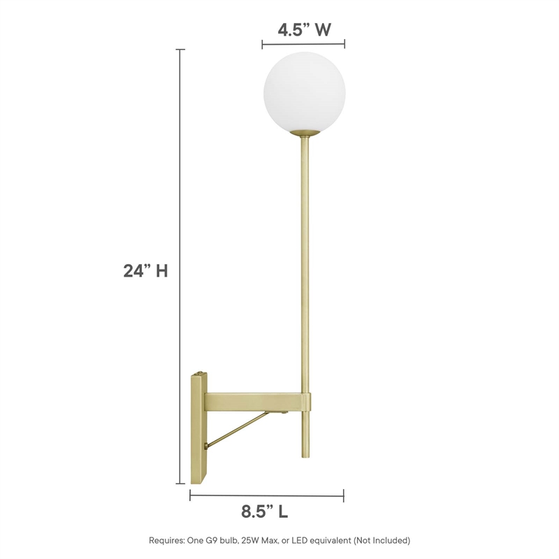 Pemberly Row Metal Wall Sconce with Opal White Glass in Satin Brass