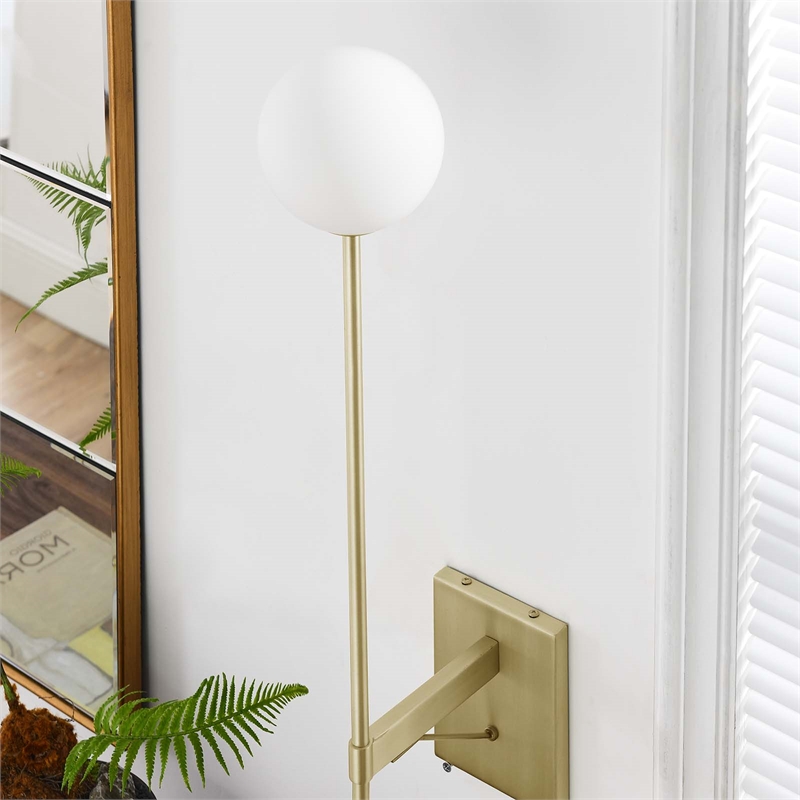 Pemberly Row Metal Wall Sconce with Opal White Glass in Satin Brass
