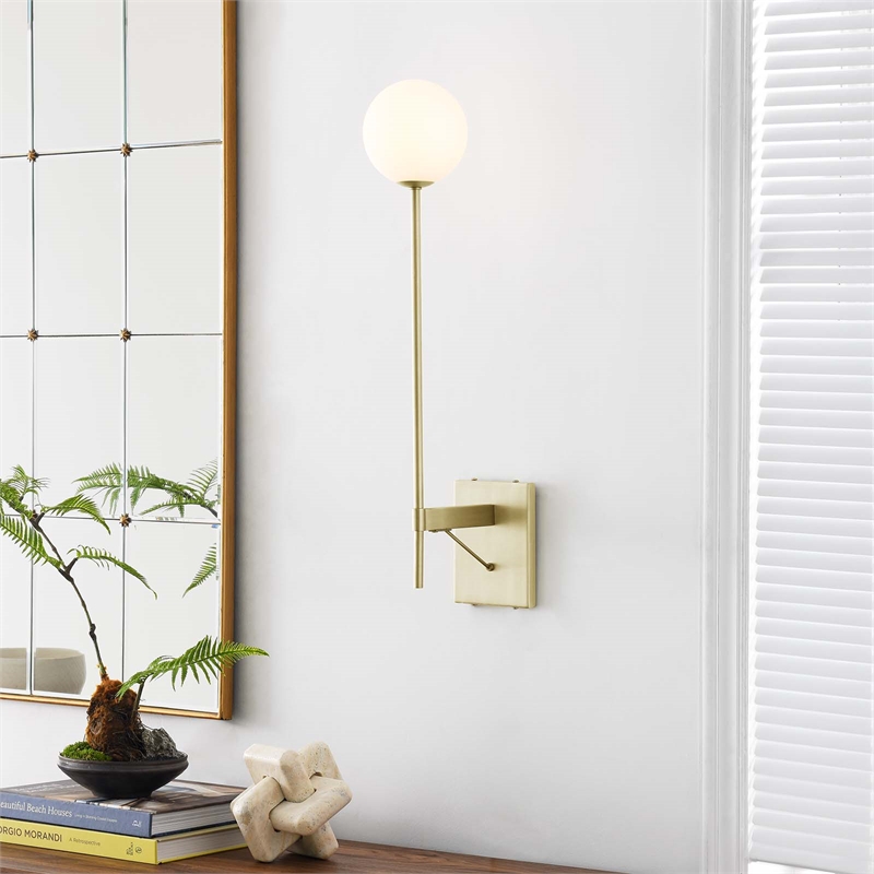 Pemberly Row Metal Wall Sconce with Opal White Glass in Satin Brass