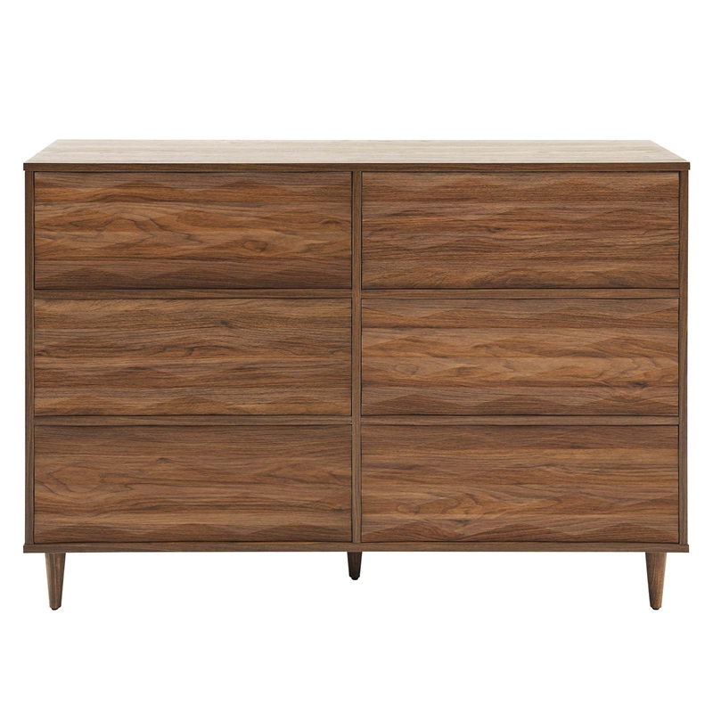 Pemberly Row Mindi Wood 6-Drawer Bedroom Dresser in Walnut