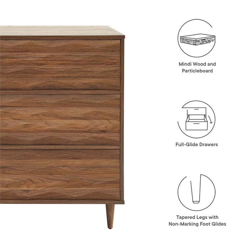 Pemberly Row Mindi Wood 6-Drawer Bedroom Dresser in Walnut