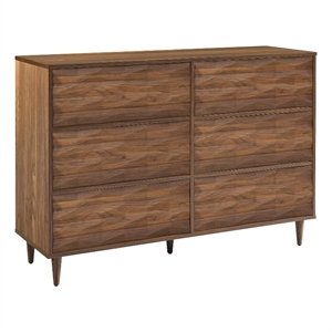 Pemberly Row Mindi Wood 6-Drawer Bedroom Dresser in Walnut