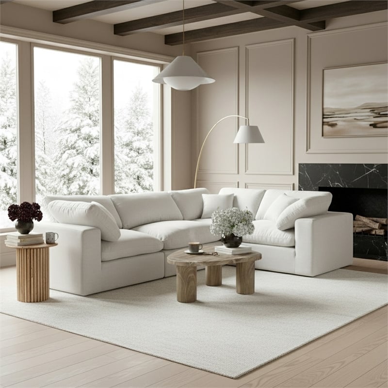 Pemberly Row White Linen Fabric 4-Piece Modular Sectional