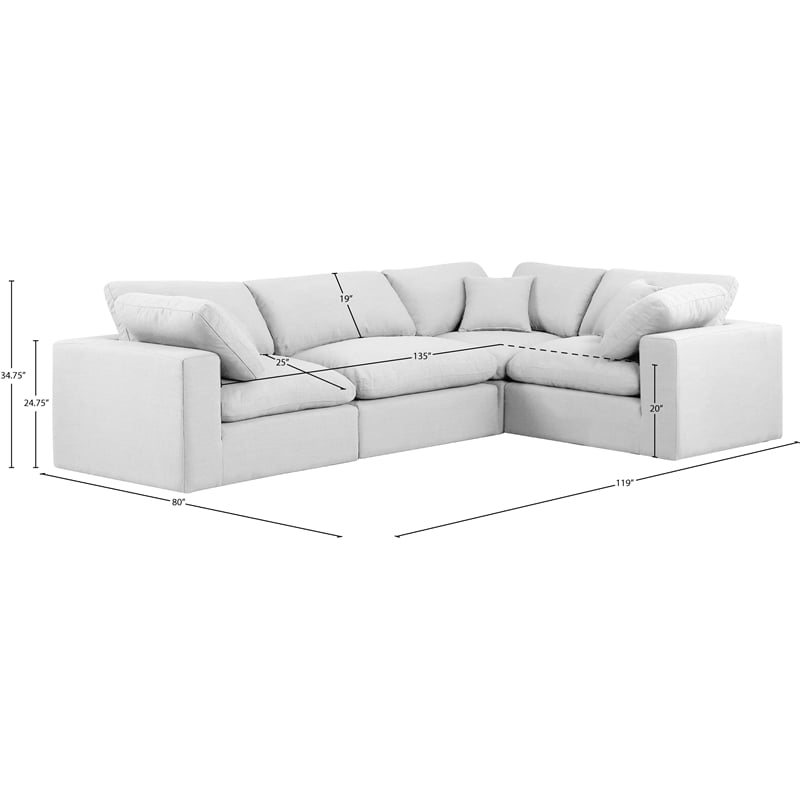 Pemberly Row White Linen Fabric 4-Piece Modular Sectional