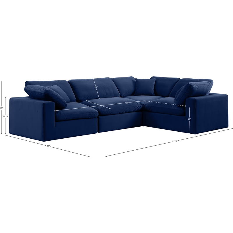 Pemberly Row Modular Sectional in Navy Velvet with Down Cushions