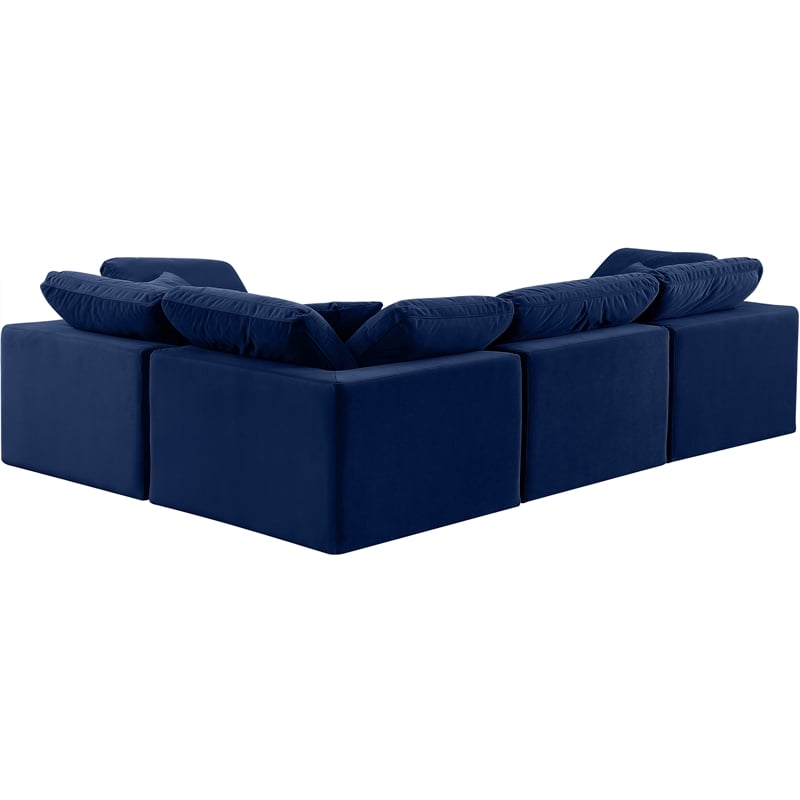 Pemberly Row Modular Sectional in Navy Velvet with Down Cushions