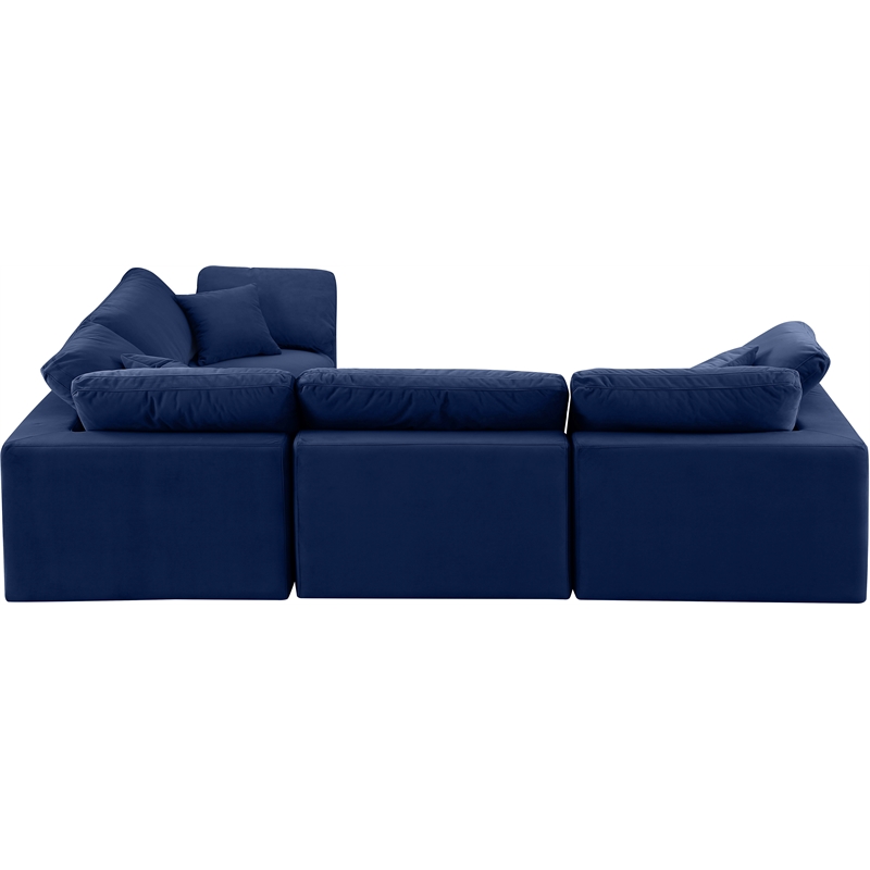 Pemberly Row Modular Sectional in Navy Velvet with Down Cushions