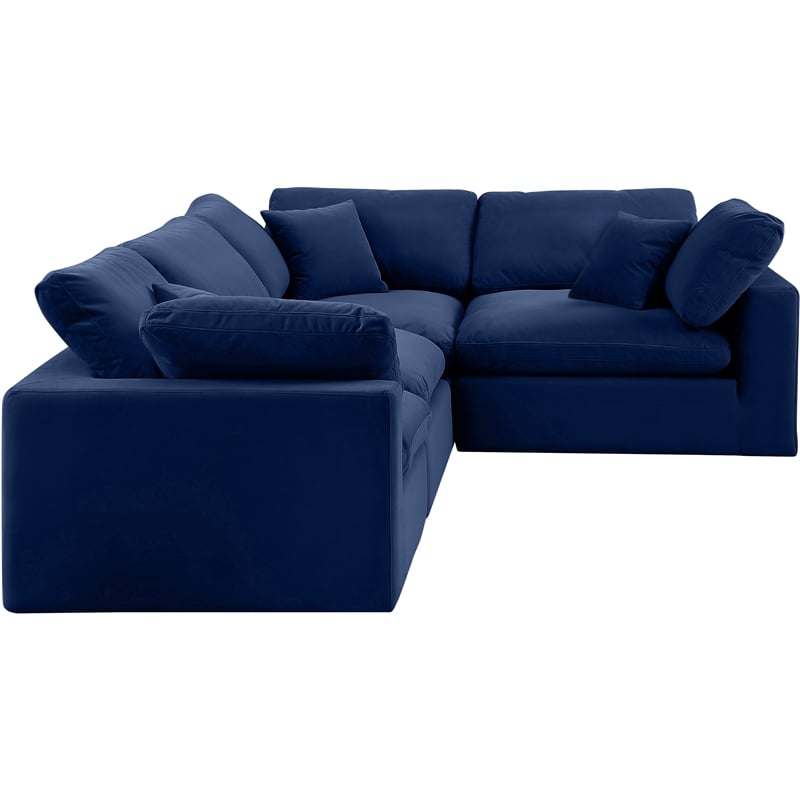 Pemberly Row Modular Sectional in Navy Velvet with Down Cushions