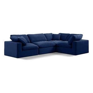 Pemberly Row Modular Sectional in Navy Velvet with Down Cushions