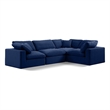 Pemberly Row Modular Sectional in Navy Velvet with Down Cushions