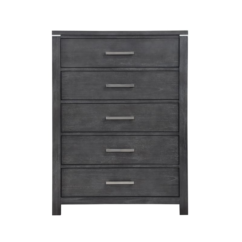 Pemberly Row 5-Drawer Chest in Solid Wood and Charcoal Finish