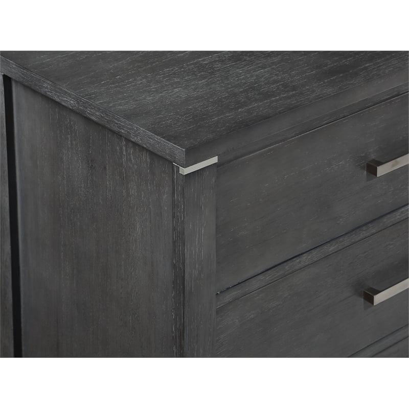 Pemberly Row 5-Drawer Chest in Solid Wood and Charcoal Finish